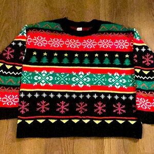 Holiday Time Ugly Christmas Tree Sweater Womens Plus XL 16/18 Snow  Metallic